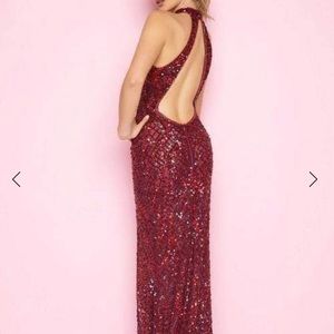 Mac Duggal sequence dress high neck low back